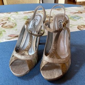 Carlos Santana Leather Metallic Multi-color 5” Heel Sandals